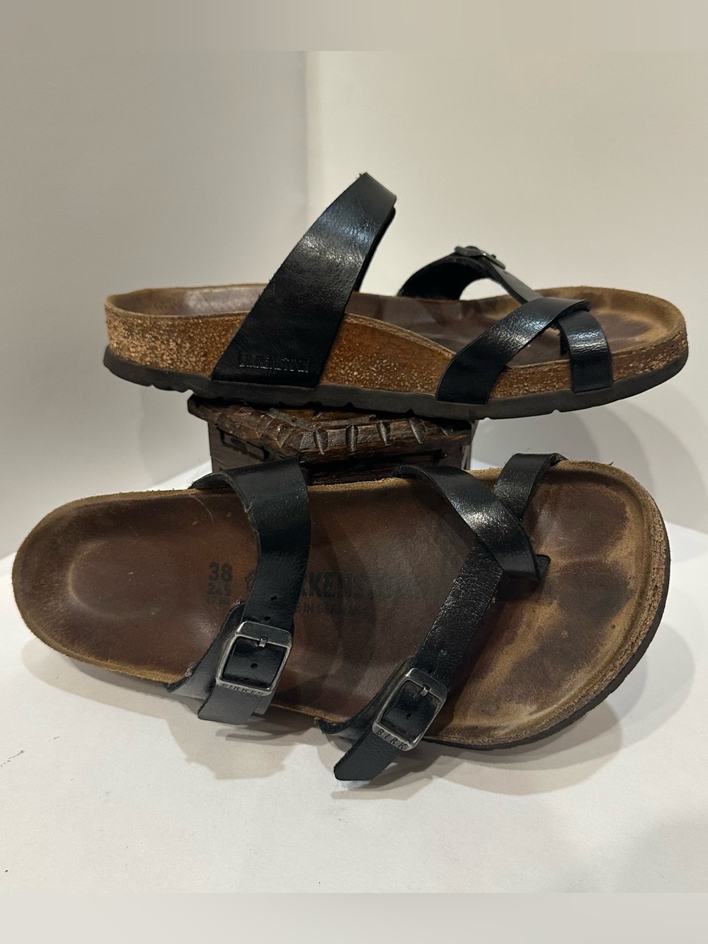 Birkenstock Mayari Birko-Flor Thong Sandals Womens 38 Buckle Leather Black